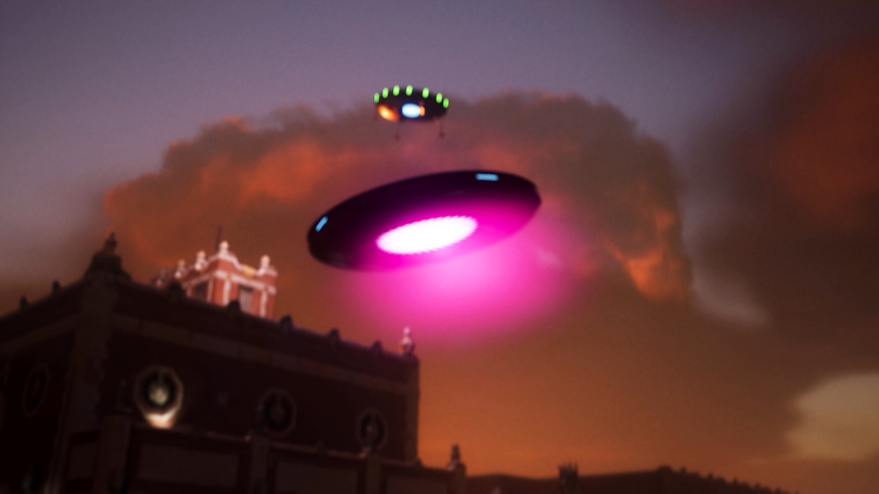 Speculative UFO lighting study above the reconstructed Asbury Park boardwalk